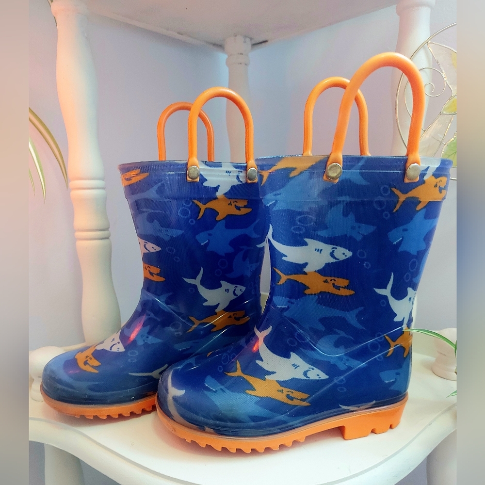 Kids Blue Shark Rain Boots